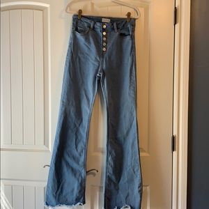 High rise button fly frayed boot cut Cello jeans